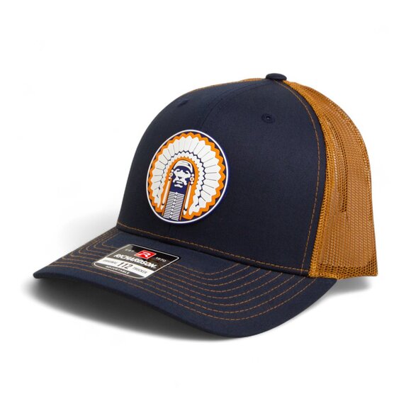 Illinois Fighting Illini Chief Illiniwek 3D Snapback Trucker Hat- Navy/ Carmel - Picture 1 of 3